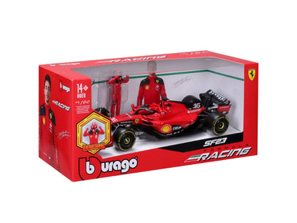 Bburago Ferrari SF-23 (No. 16 with Charles Leclerc Pilot Figurine), Red, 1:24 Scale Model