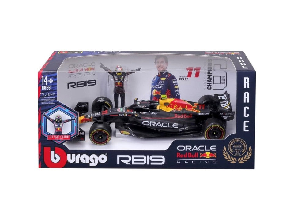 Bburago Red Bull Racing RB19 (No. 11 with Sergio Perez Driver Figurine), Blue, 1:24 Scale Model