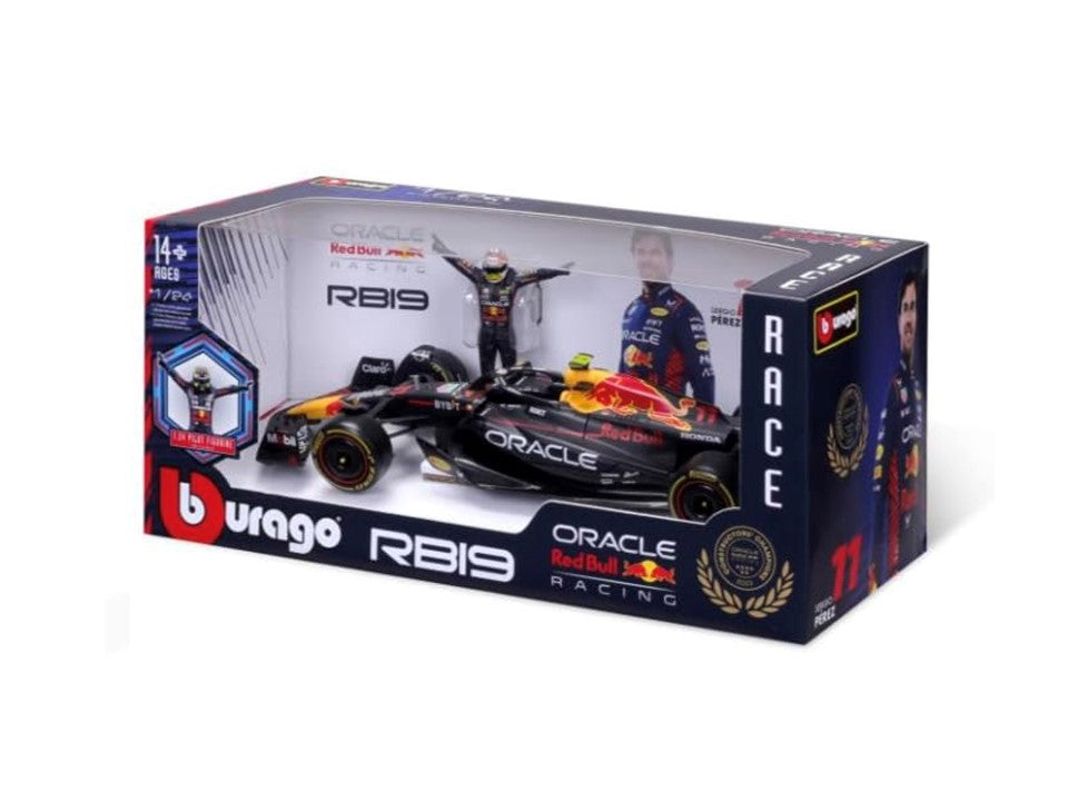 Bburago Red Bull Racing RB19 (No. 11 with Sergio Perez Driver Figurine), Blue, 1:24 Scale Model